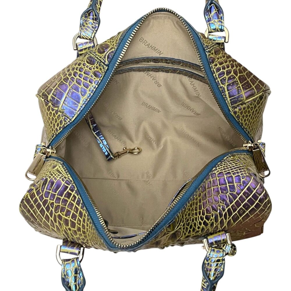 Brahmin Stacy Illuminate Melbourne Satchel Iridescent Purple Blue Leather Bag - Picture 4 of 15